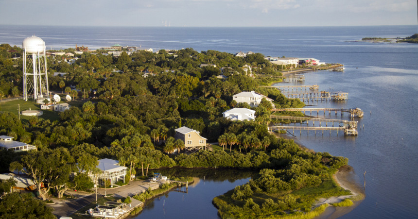 Aerial photograph of Cedar Key, Florida.